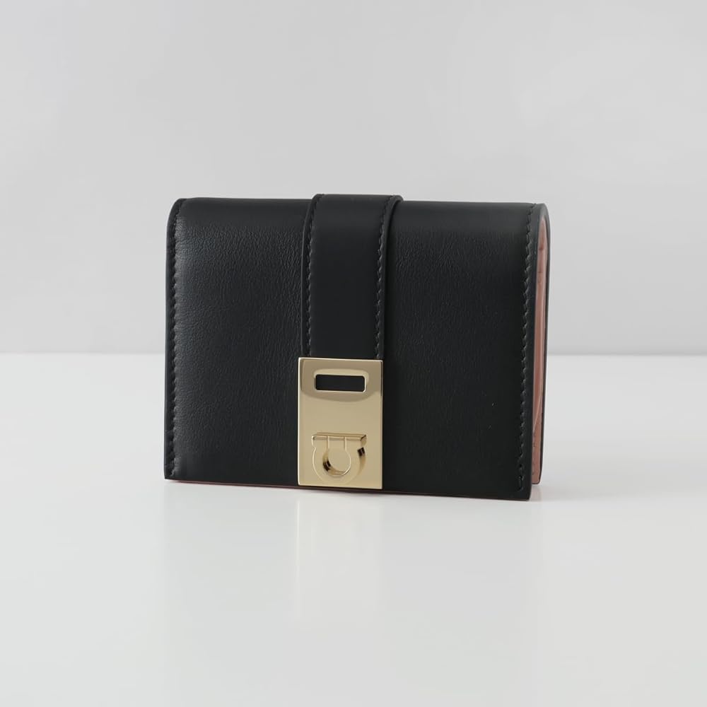 Amazon | [FERRAGAMO] [フェラガモ]2つ折財布 ブラック/ピンク